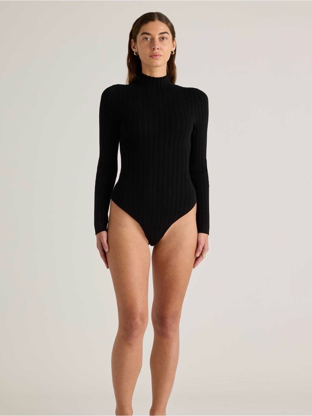 bohme Black Ribbed Mock Neck Long-Sleeve Bodysuit